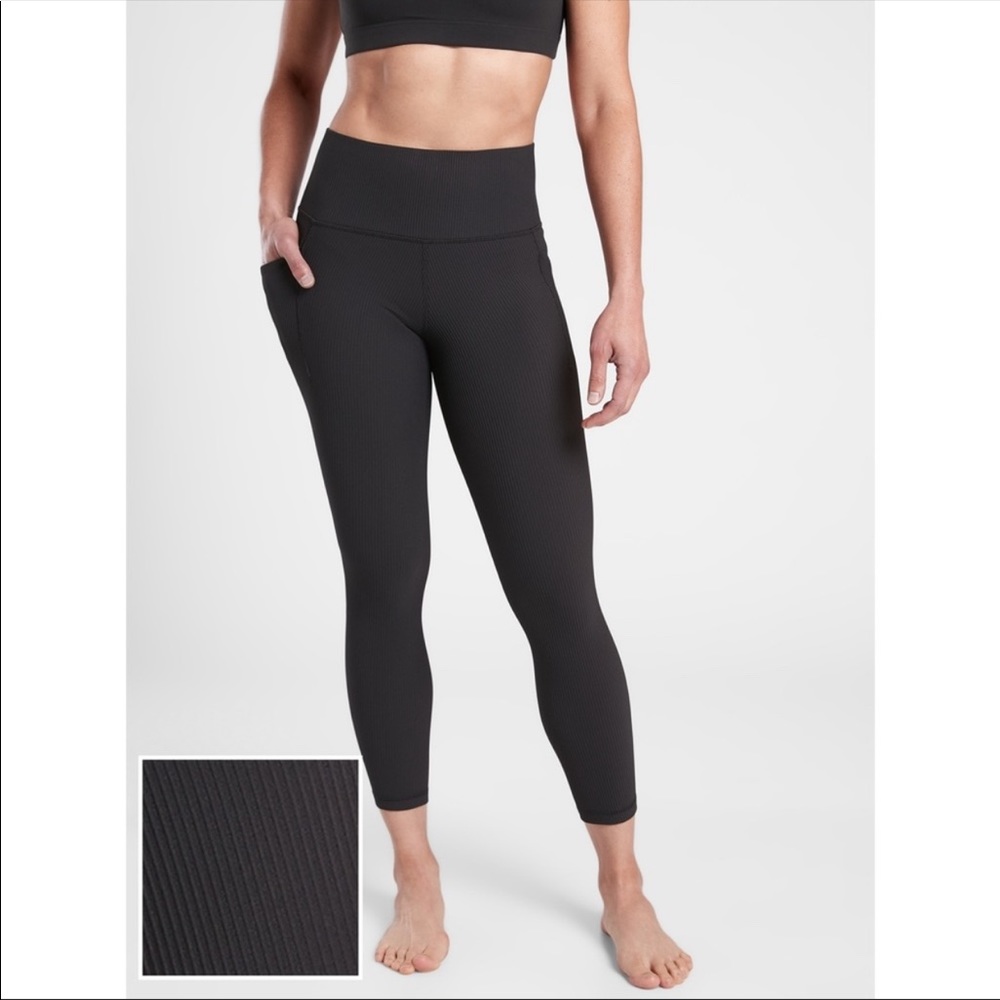 Athleta Salutation Stash Pocket II Rib 7/8 Tight // Black #657530